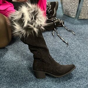 Faux Fur Black and White wolf fur boot cuffs